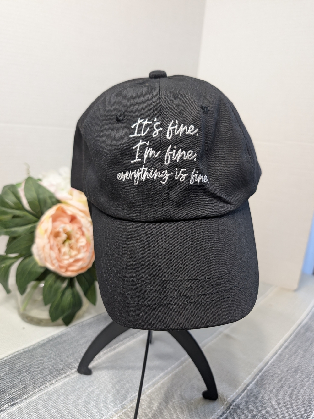 Black Embroidered Baseball Cap - "It's fine"
